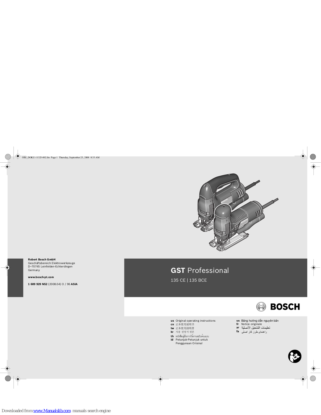 Bosch GST Professional 135 CE, GST Professional 135 BCE Original Operating Instructions