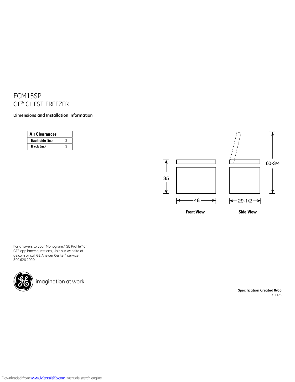 GE PROFILE FCM15SP, FCM15SPWH Dimensions And Installation Information