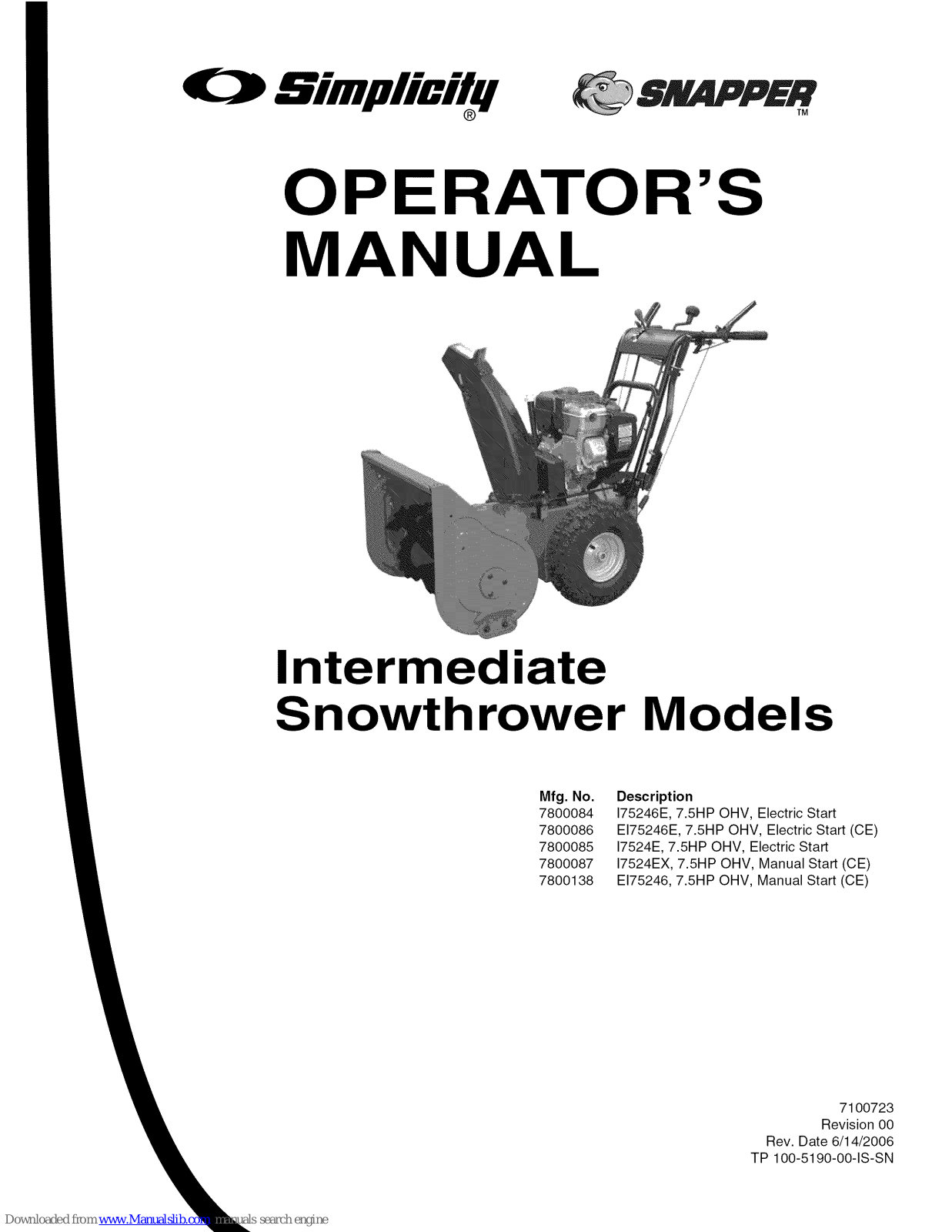 Simplicity 7800084, 7800086, 7800087, 7800138, 175246E Operator's Manual - ManualMachine.com