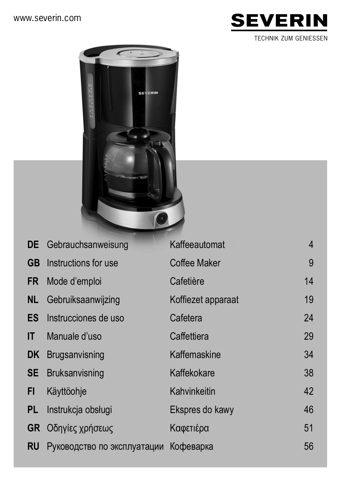 Severin KA 4497, KA 4496, KA 4491, KA 4492, KA 4490 User Manual