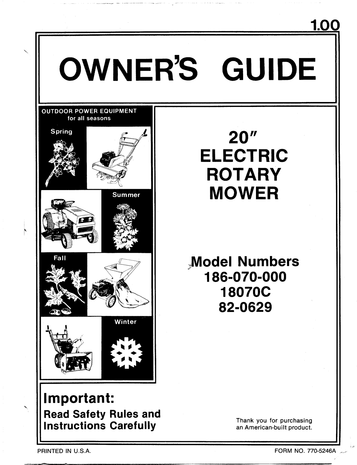 MTD 18070C, 186-070-000, 82-0629 User Manual