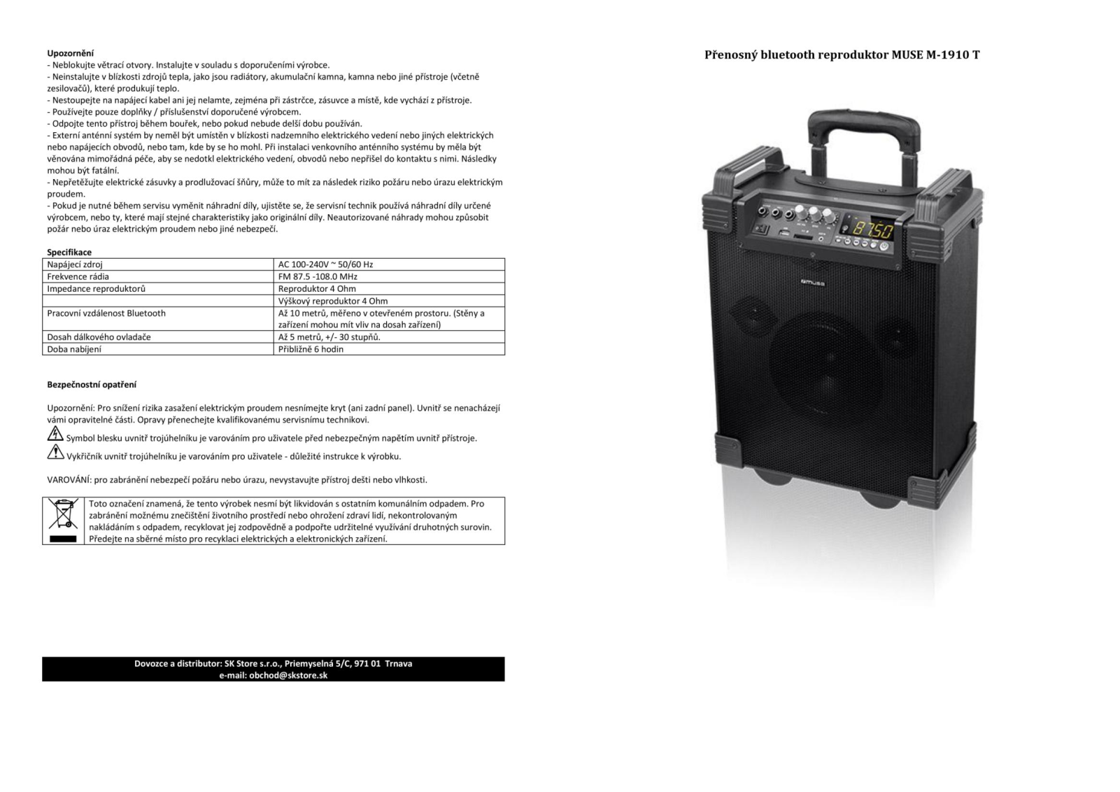 MUSE M-1910BT User Manual