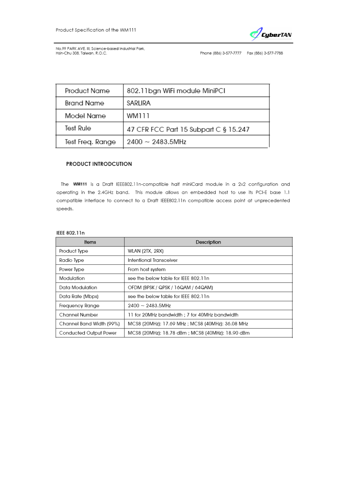 CyberTAN Technology WM111 Users manual - ManualMachine.com