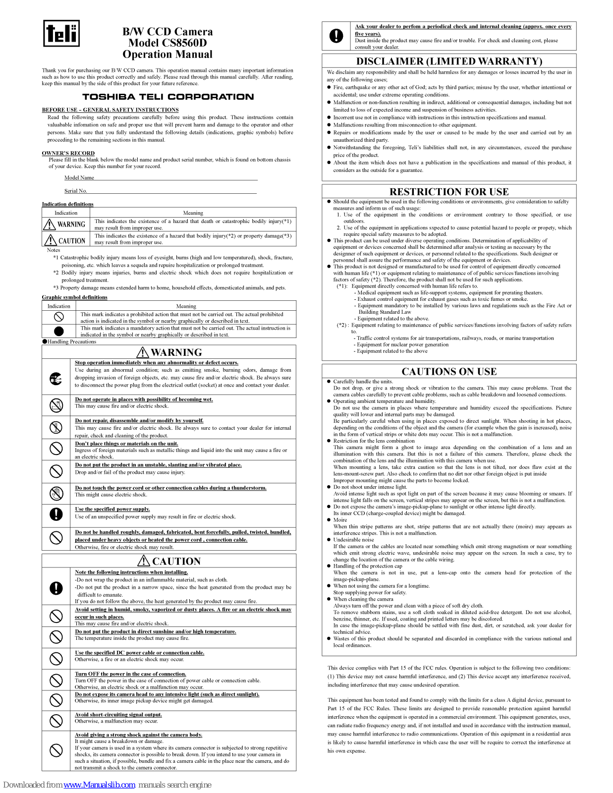 Teli CS8560D Operation Manual - ManualMachine.com