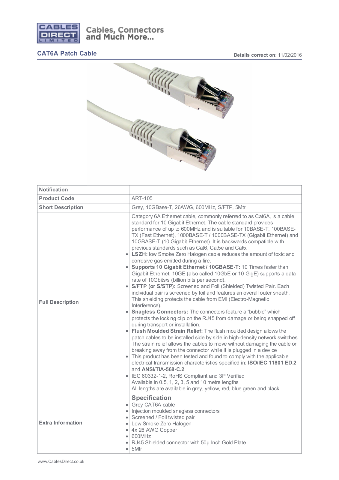 Cables Direct ART-105 Datasheet