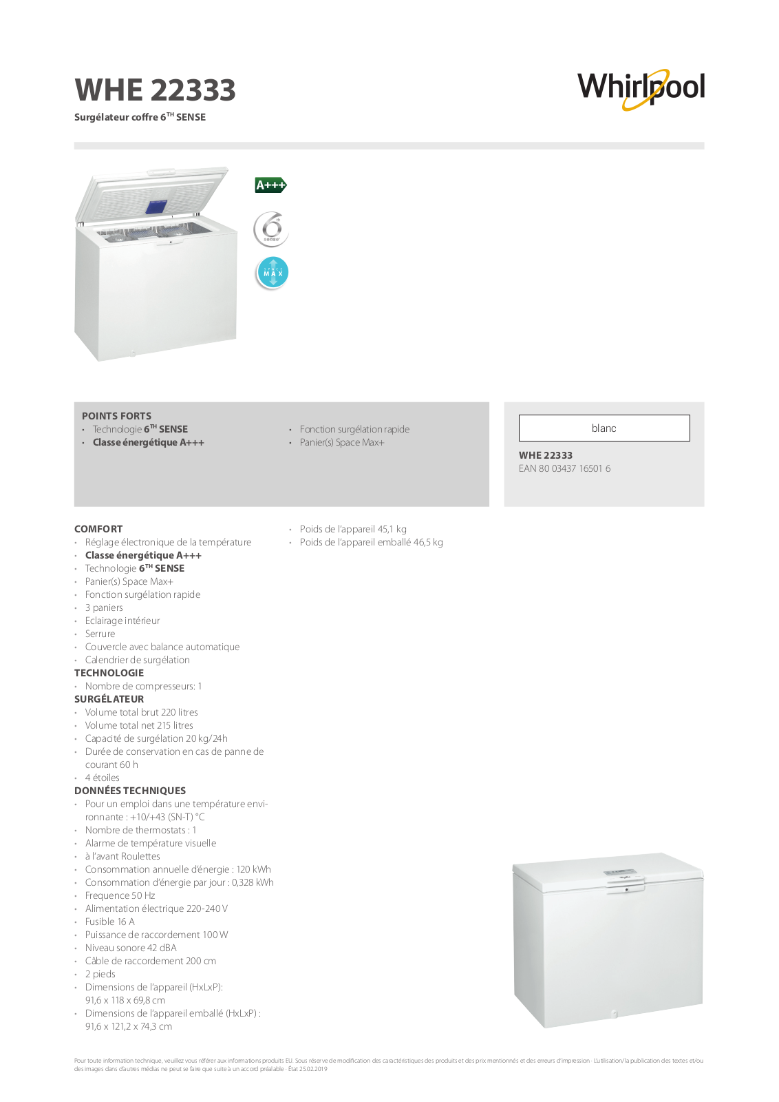 Whirlpool WHE22333 Product information