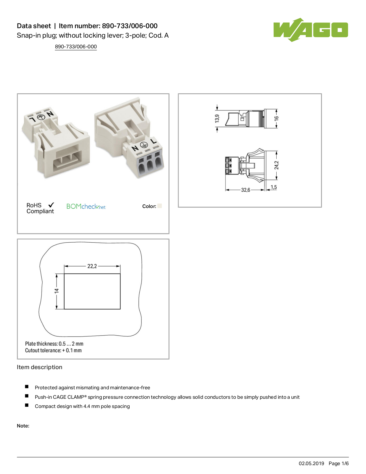 Wago 890-733/006-000 Data Sheet