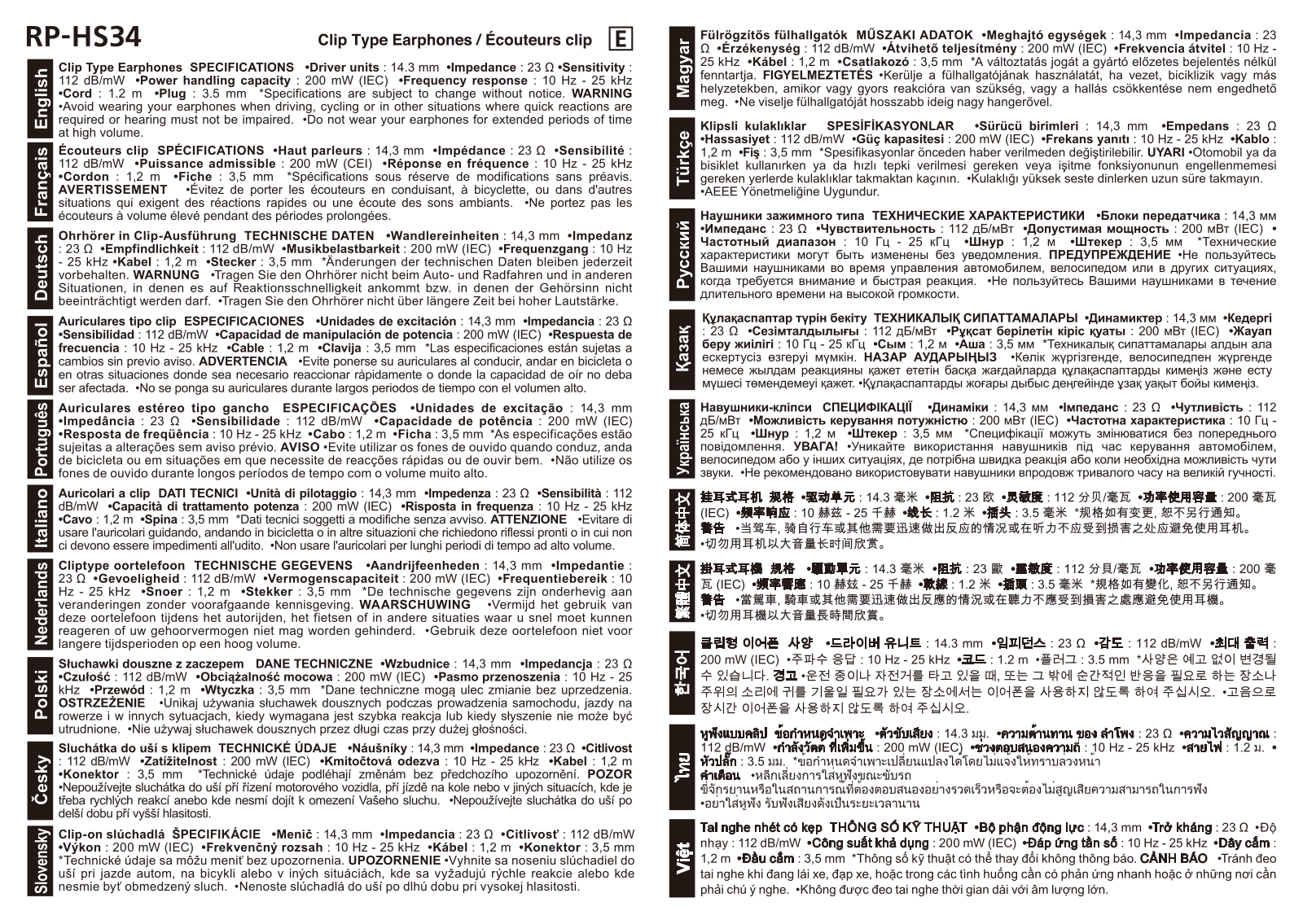 Panasonic RP-HS34E User Manual