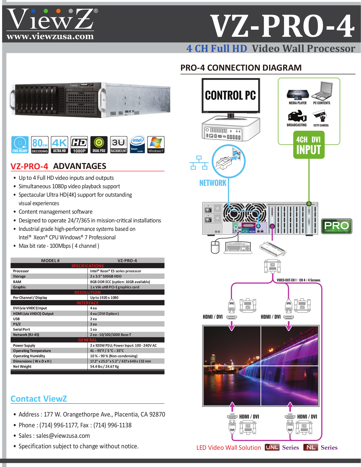 ViewZ VZ-PRO-4 Specsheet