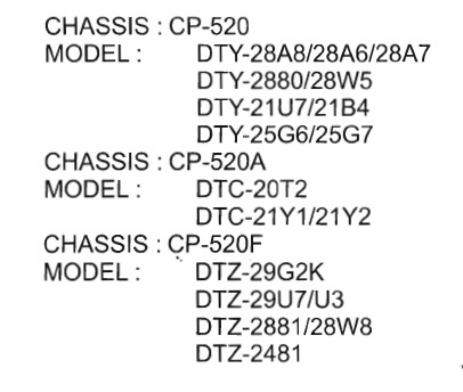 Daewoo DTY-2880, DTY-25G6, DTZ-2481, DTZ-29G2K, DTC-20T2 Schematics