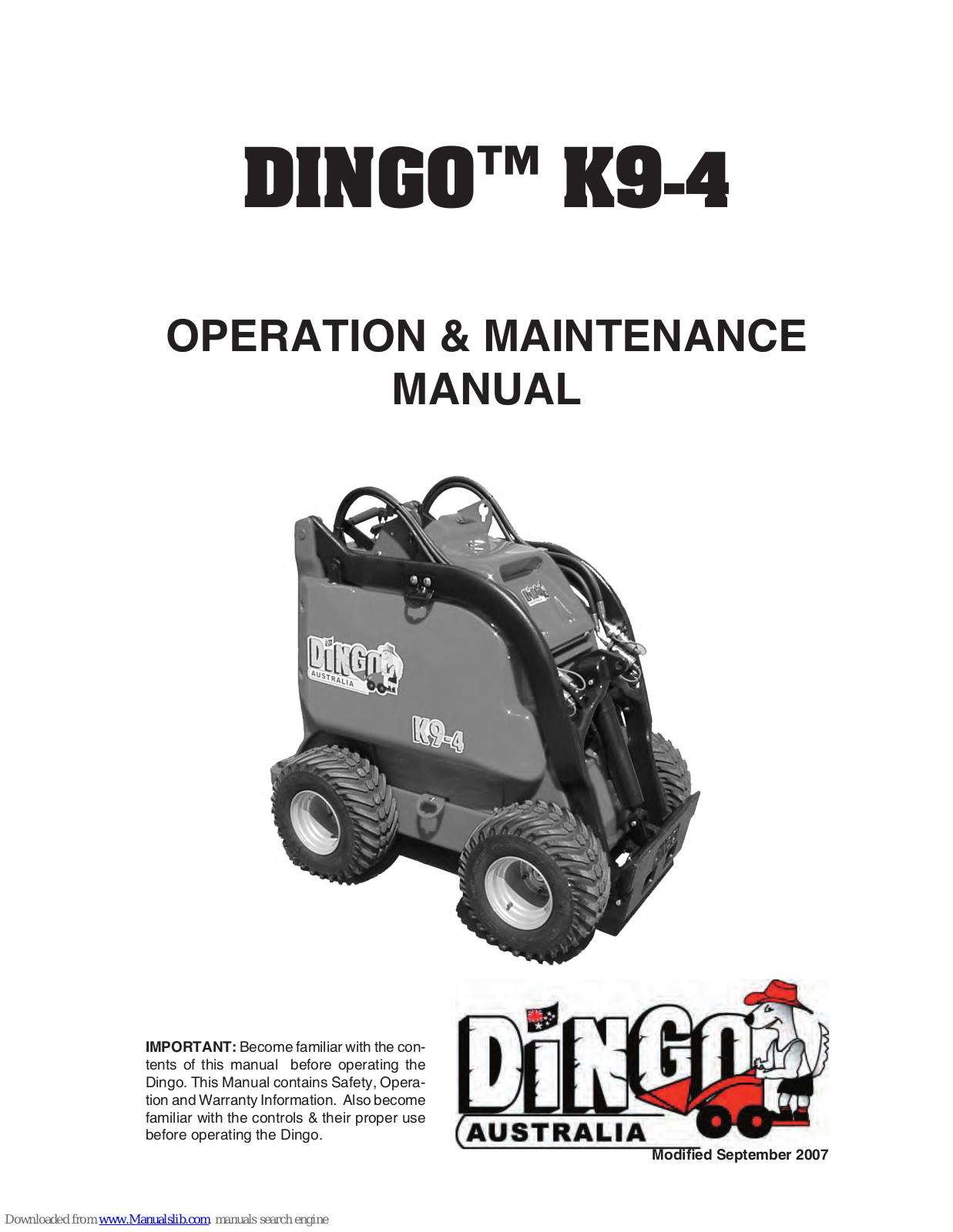 DINGO K9-4 Operation & Maintenance Manual