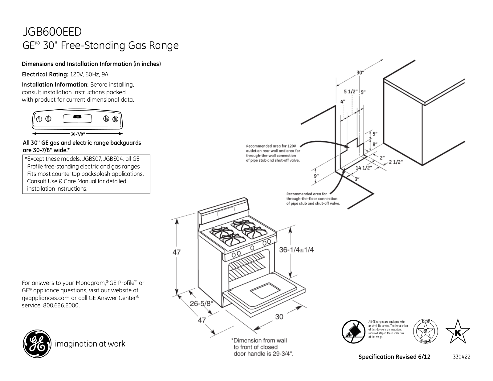 GE JGB600EED Specification