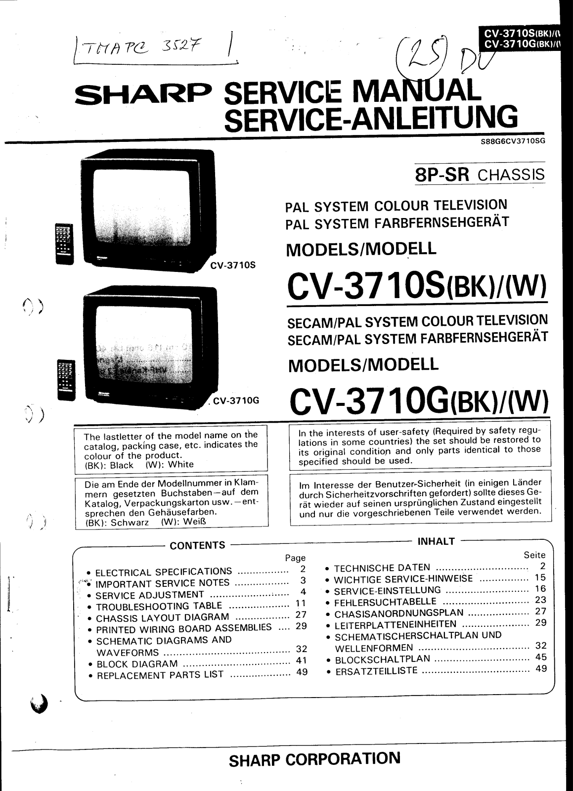 SHARP CV-3710 Service Manual