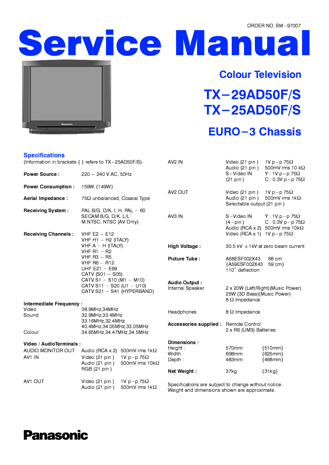 Panasonic TX25AD50F-S Schematic