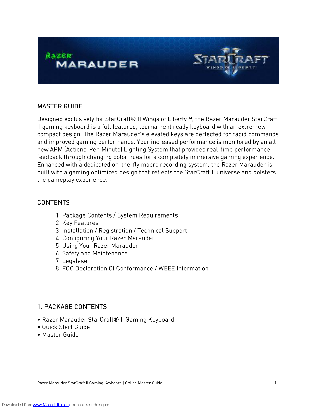 Razer Marauder StartCraft II Master Manual