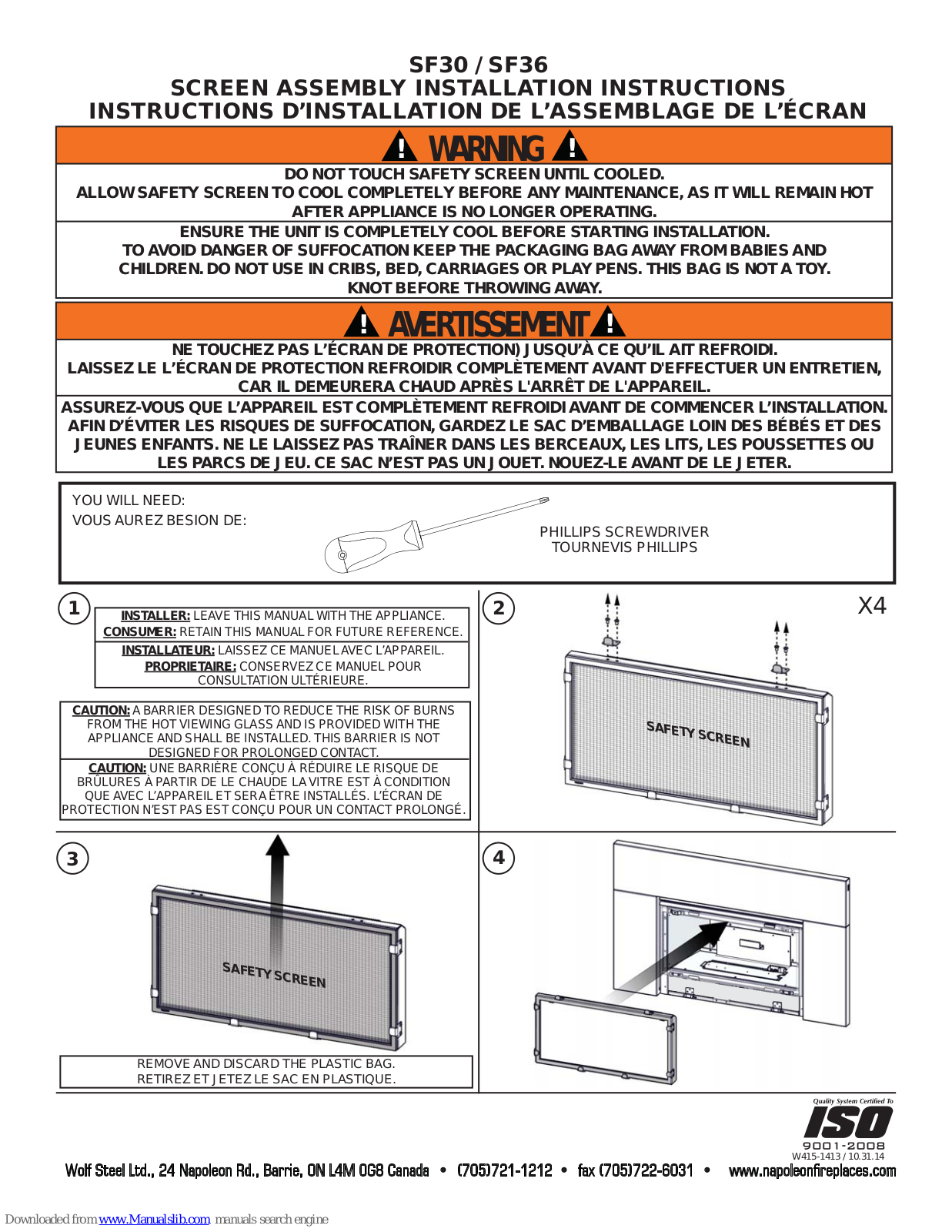 Napoleon SF30, SF36 Assembly/installation Instructions