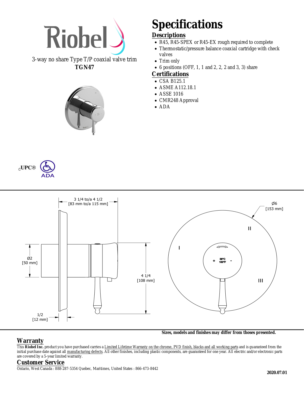 Riobel TGN47BN Specifications - ManualMachine.com