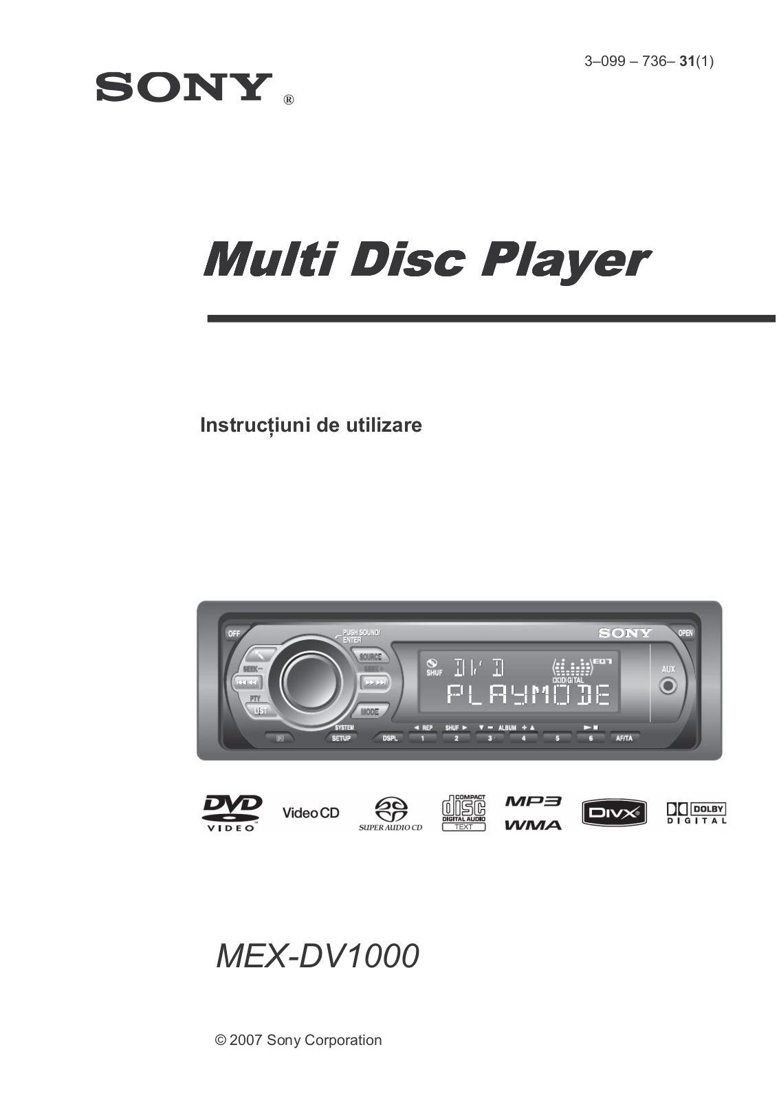 Sony MEX-DV1000 User Manual