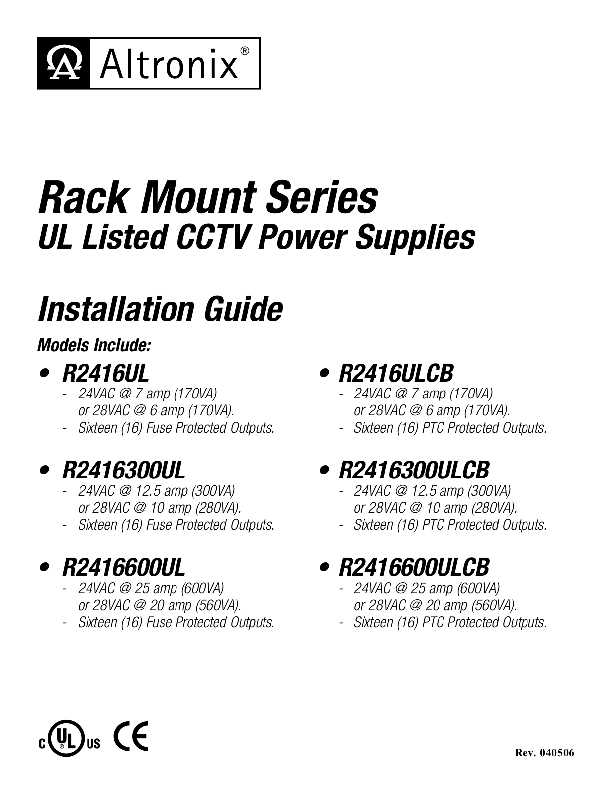 Altronix R2416ULCB Installation Instructions