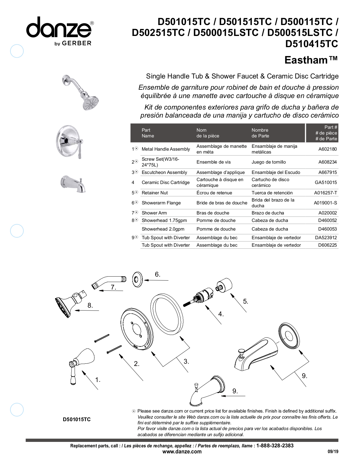 Gerber D500115TC, D500115BNTC, D500115BRTC Part List