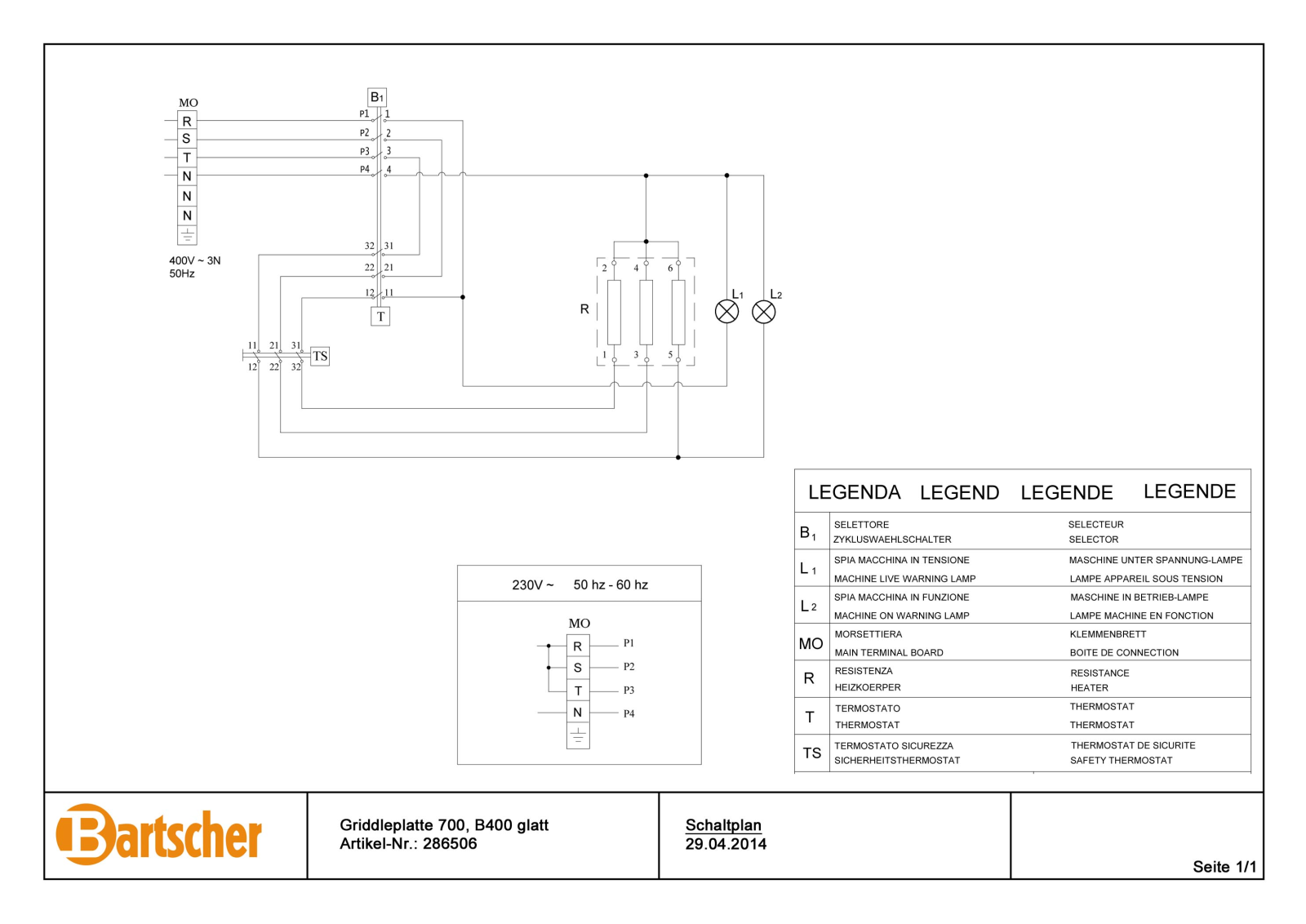 Bartscher 286406 Electrical schematic