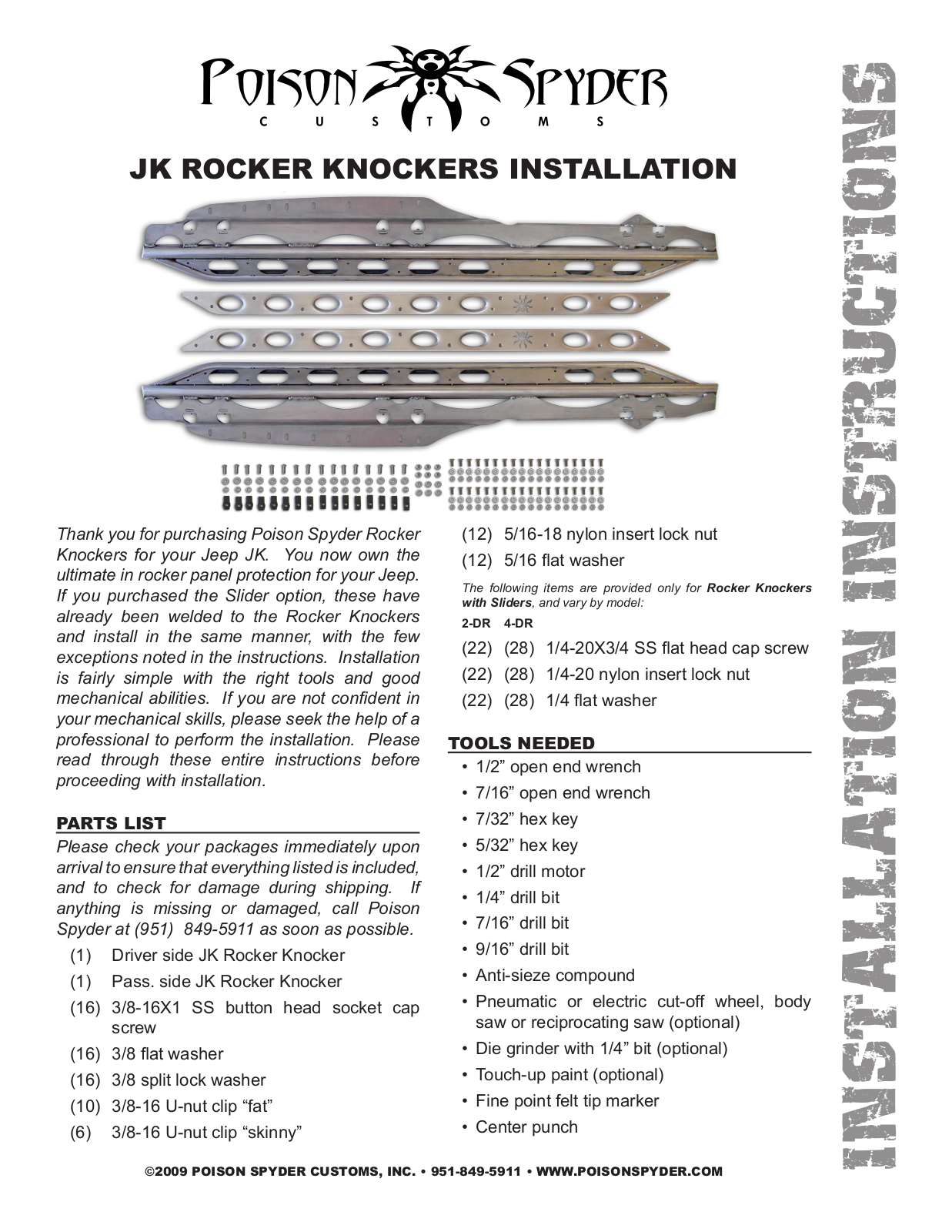 Poison Spyder JK ROCKER KNOCKERS User Manual