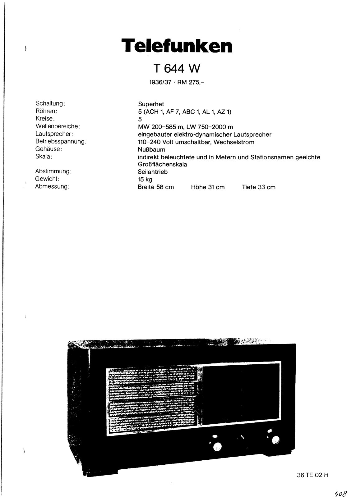 Telefunken T644-W Schematic