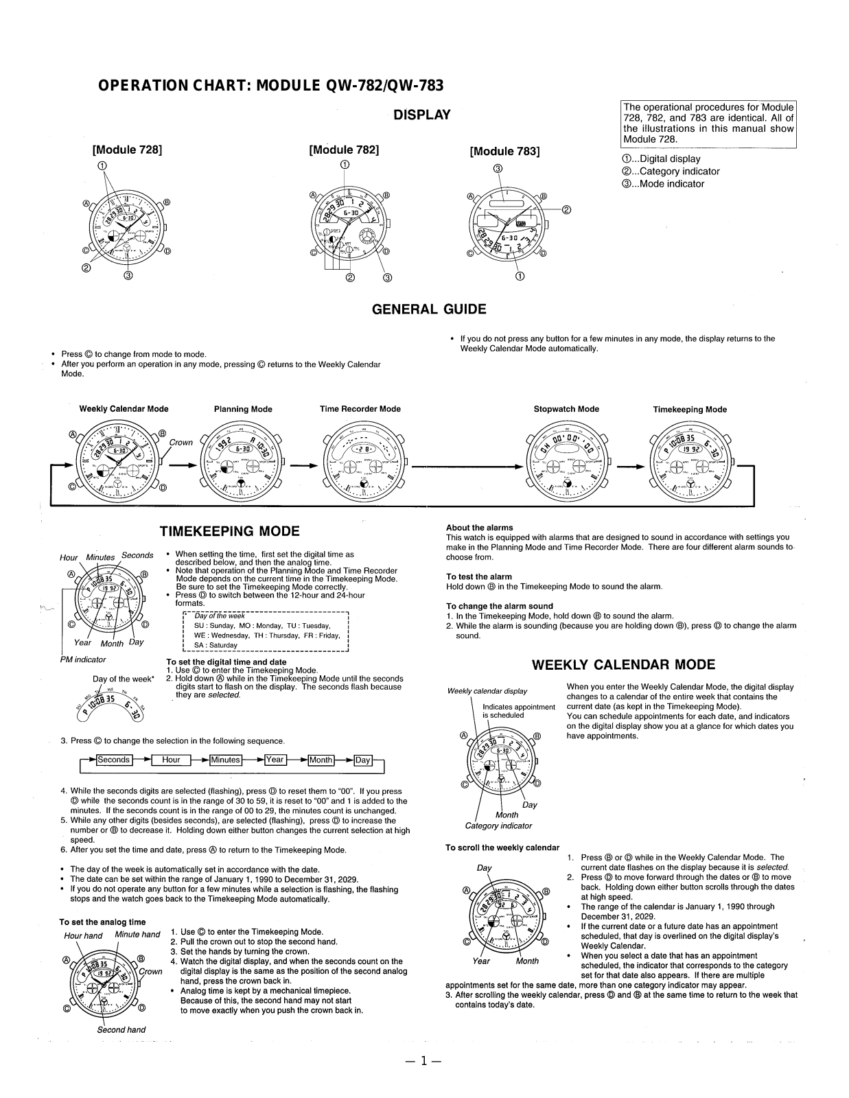 Casio QW-783 User Manual