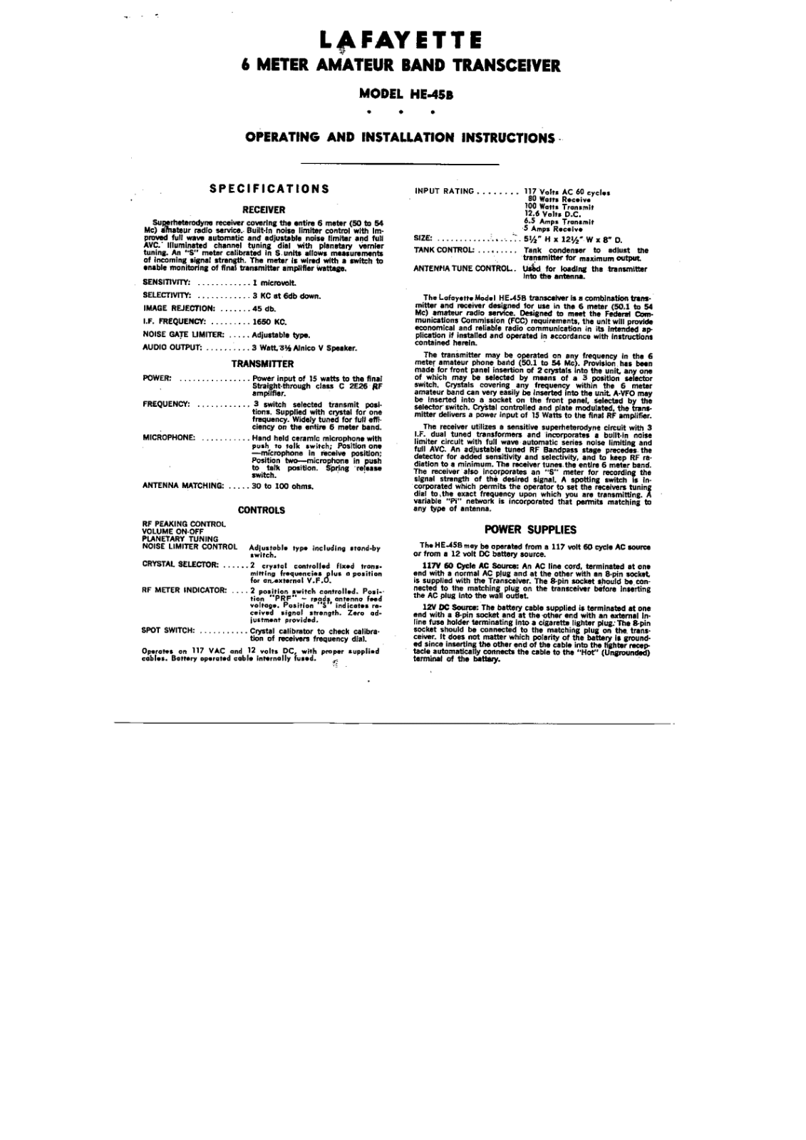 Lafayette HA 45 6m User Manual