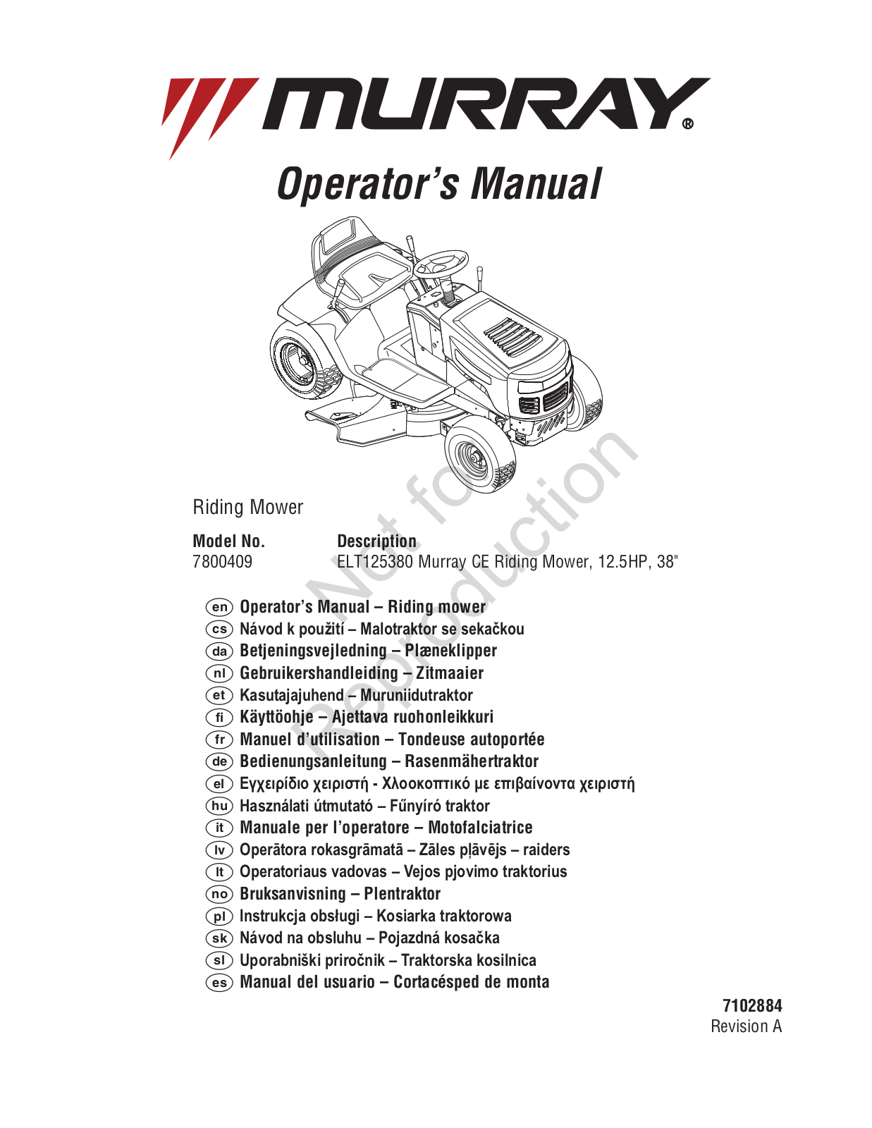 Murray 7800409 Operator's Manual