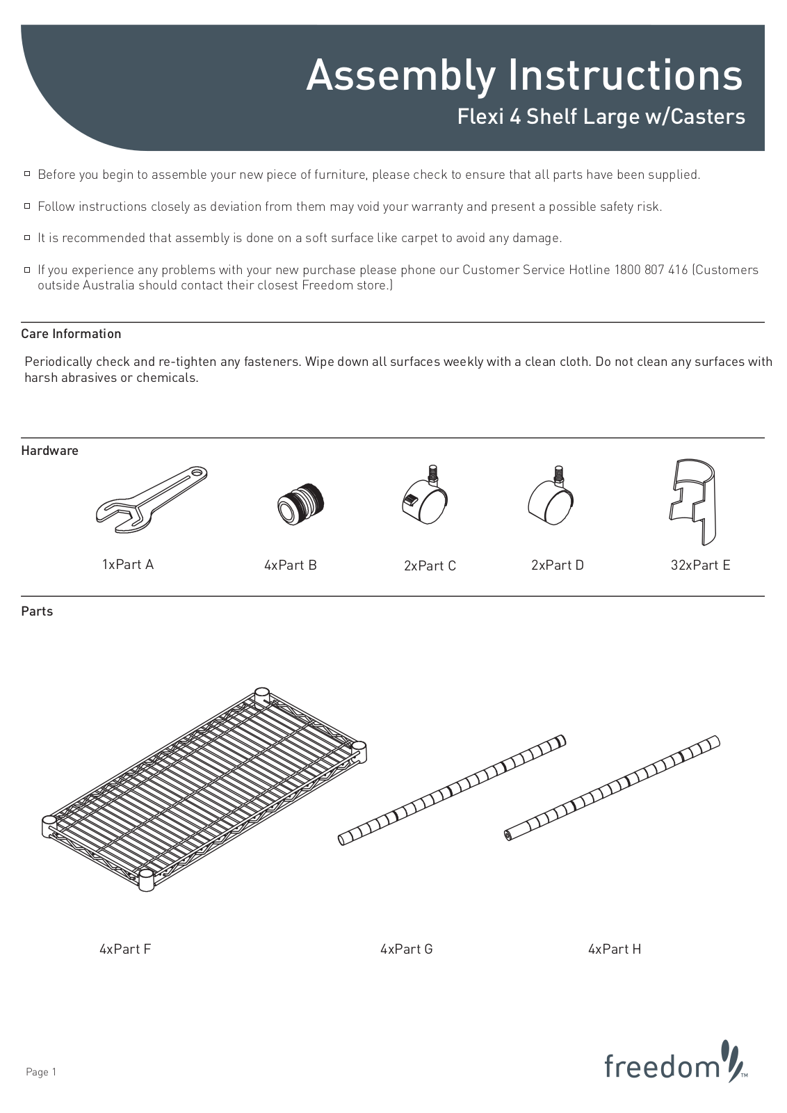 Freedom Flexi 4 Shelf Large Casterspdf Assembly Instruction