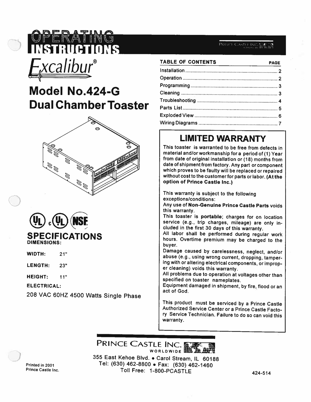 Prince Castle 424-G Service Manual