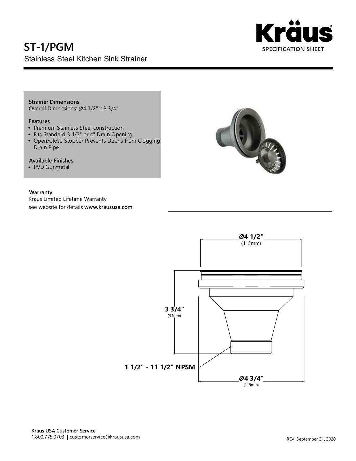 Kraus KUS10396 Specifications - ManualMachine.com