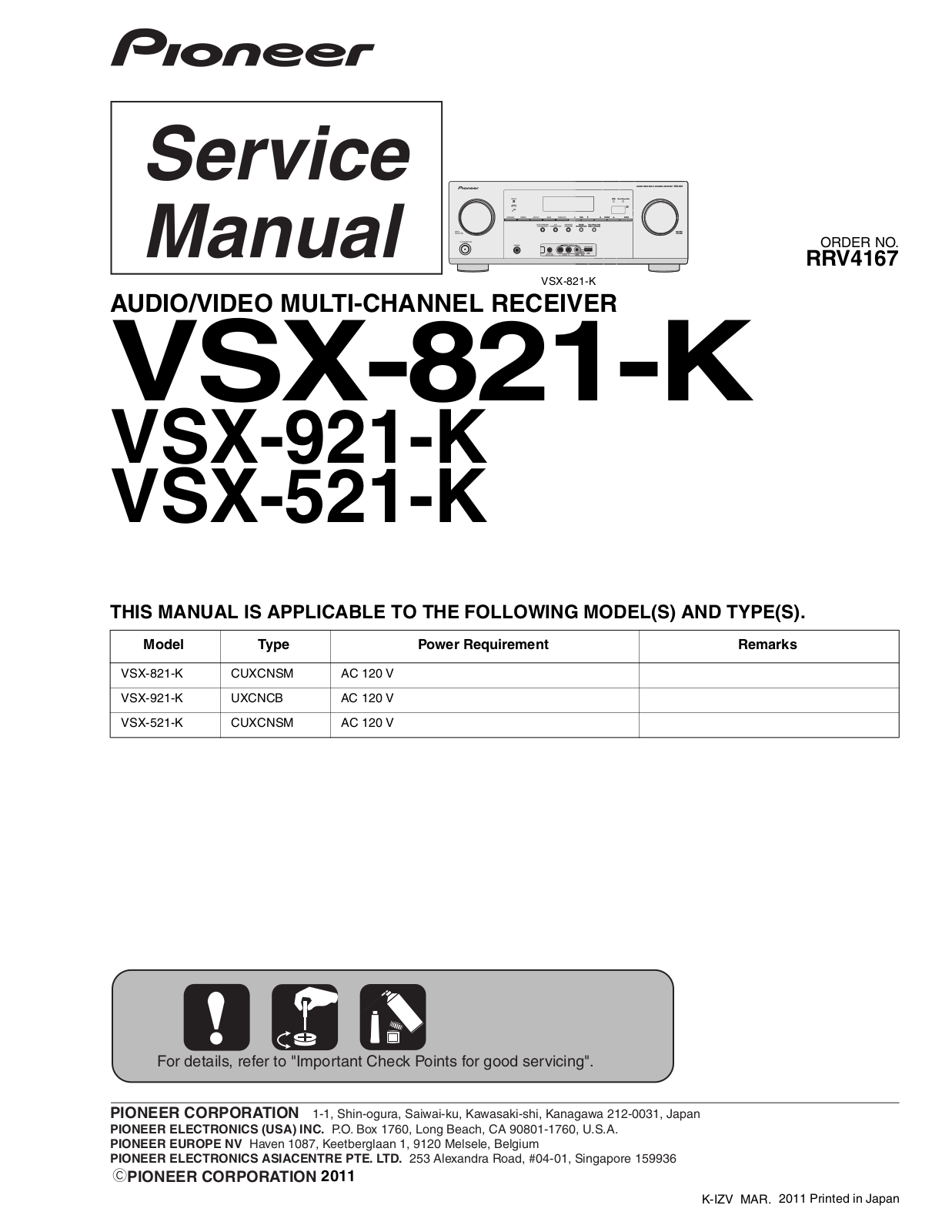 Pioneer VSX-921-K, VSX-821-K, VSX-521-K Service manual