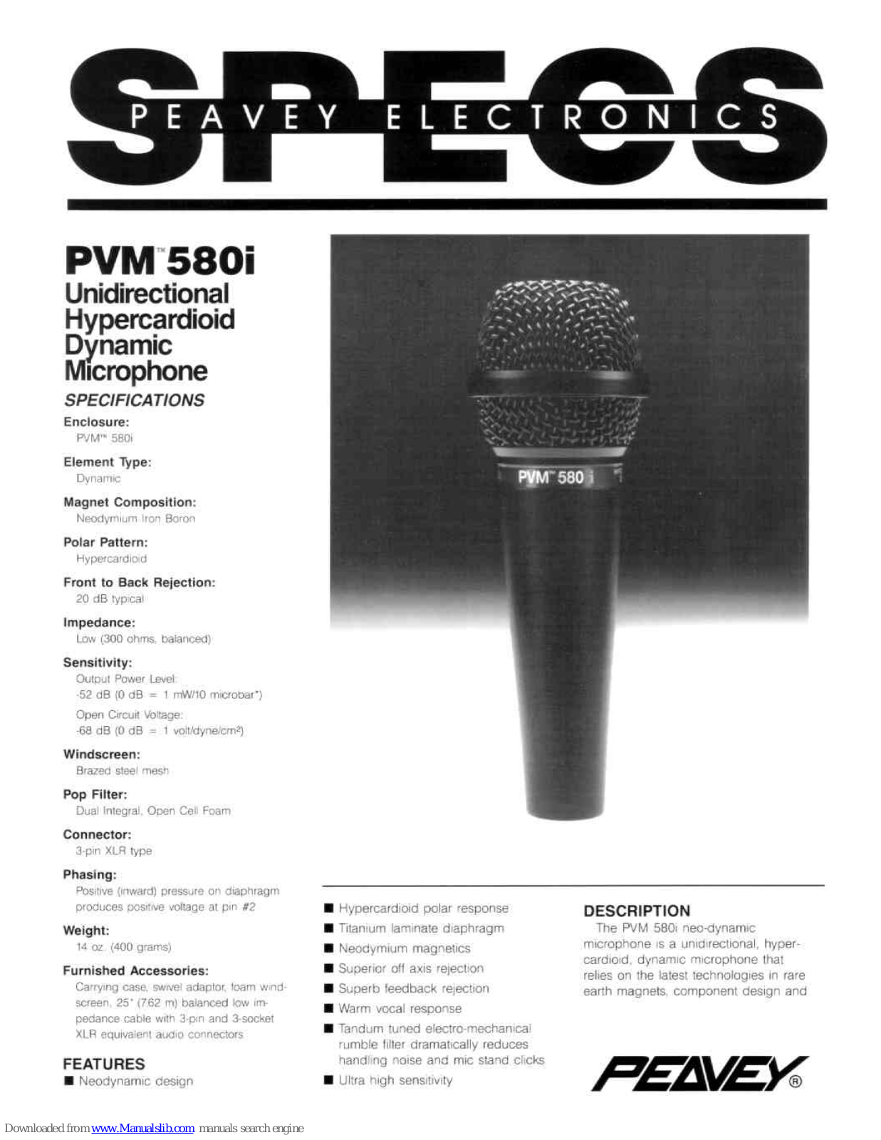 Peavey PVM 580i Specifications