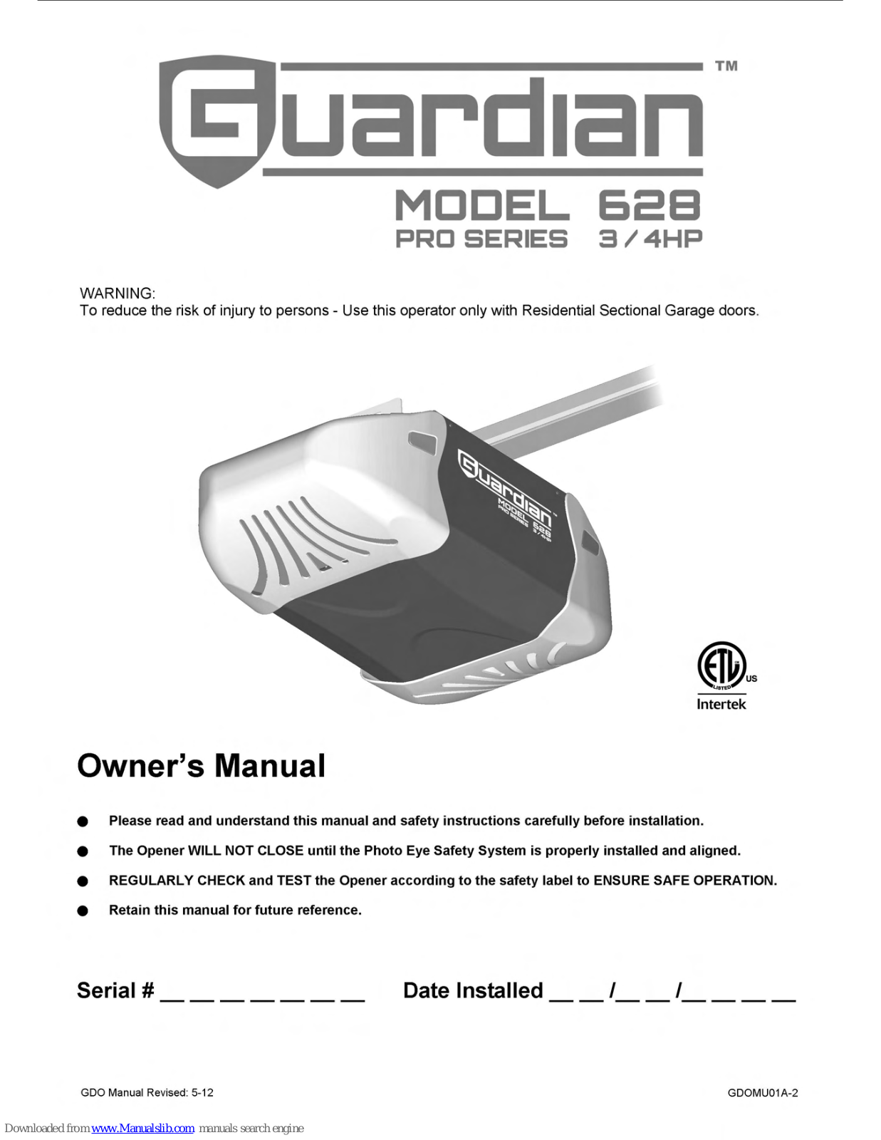 Guardian 628 Owner's Manual