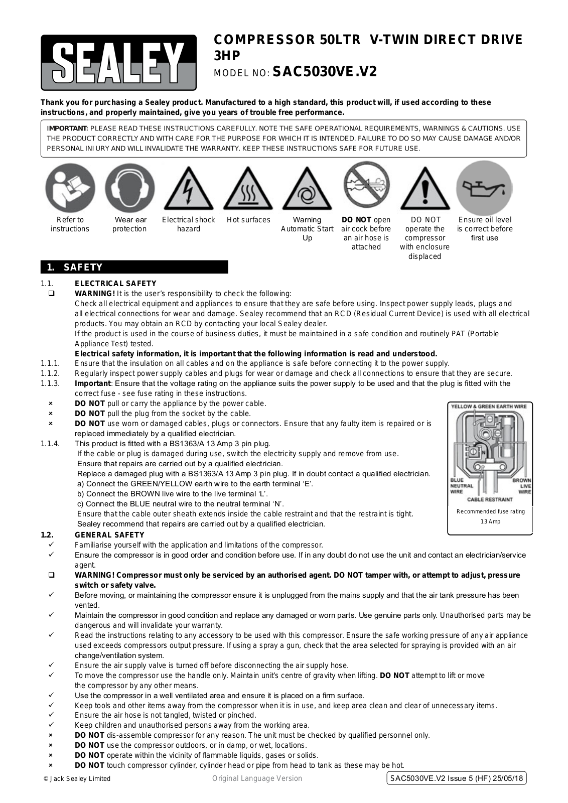 Sealey SAC5030VE.V2 Instruction Booklet
