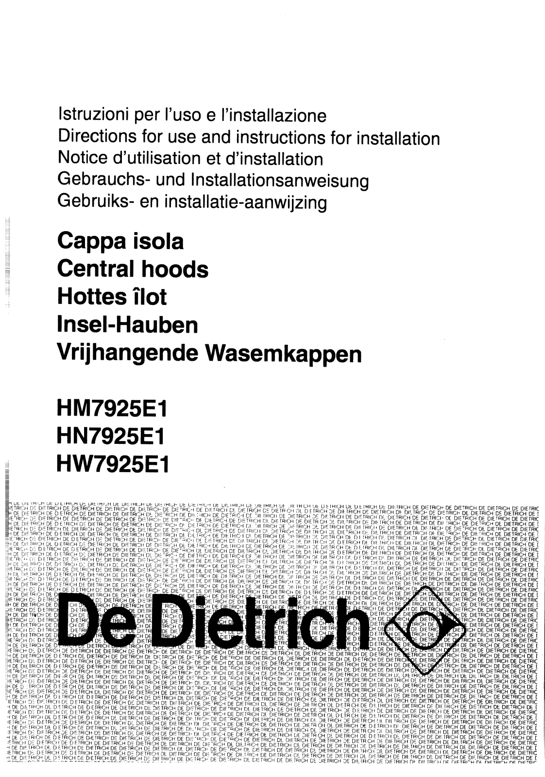 De dietrich HN7925E1, HW7925E1, HM7925E1 User Manual