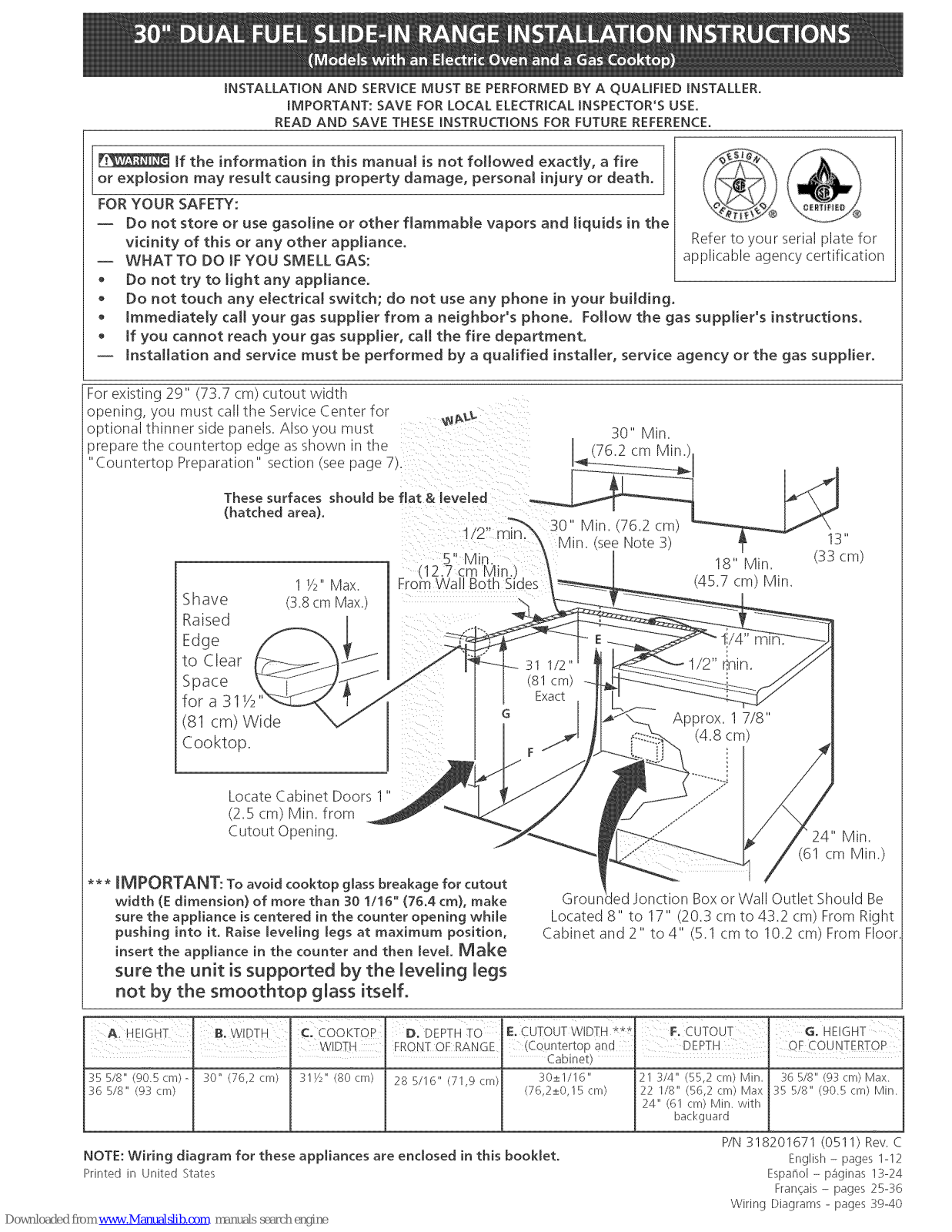Frigidaire GLCS389FBB, GLCS389FQB, GLCS389FSB Installation Instructions Manual - ManualMachine.com