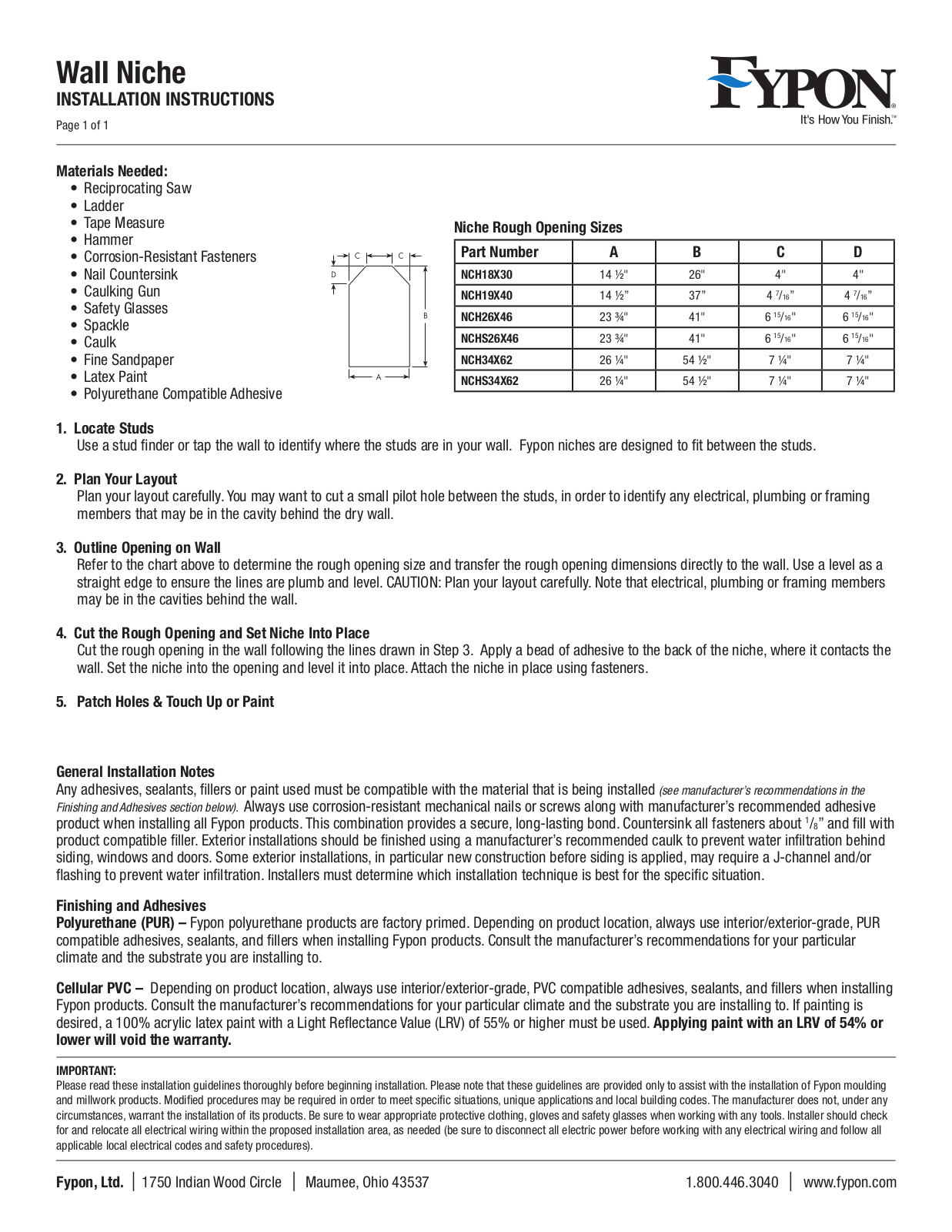 Fypon Wall Niche User Manual