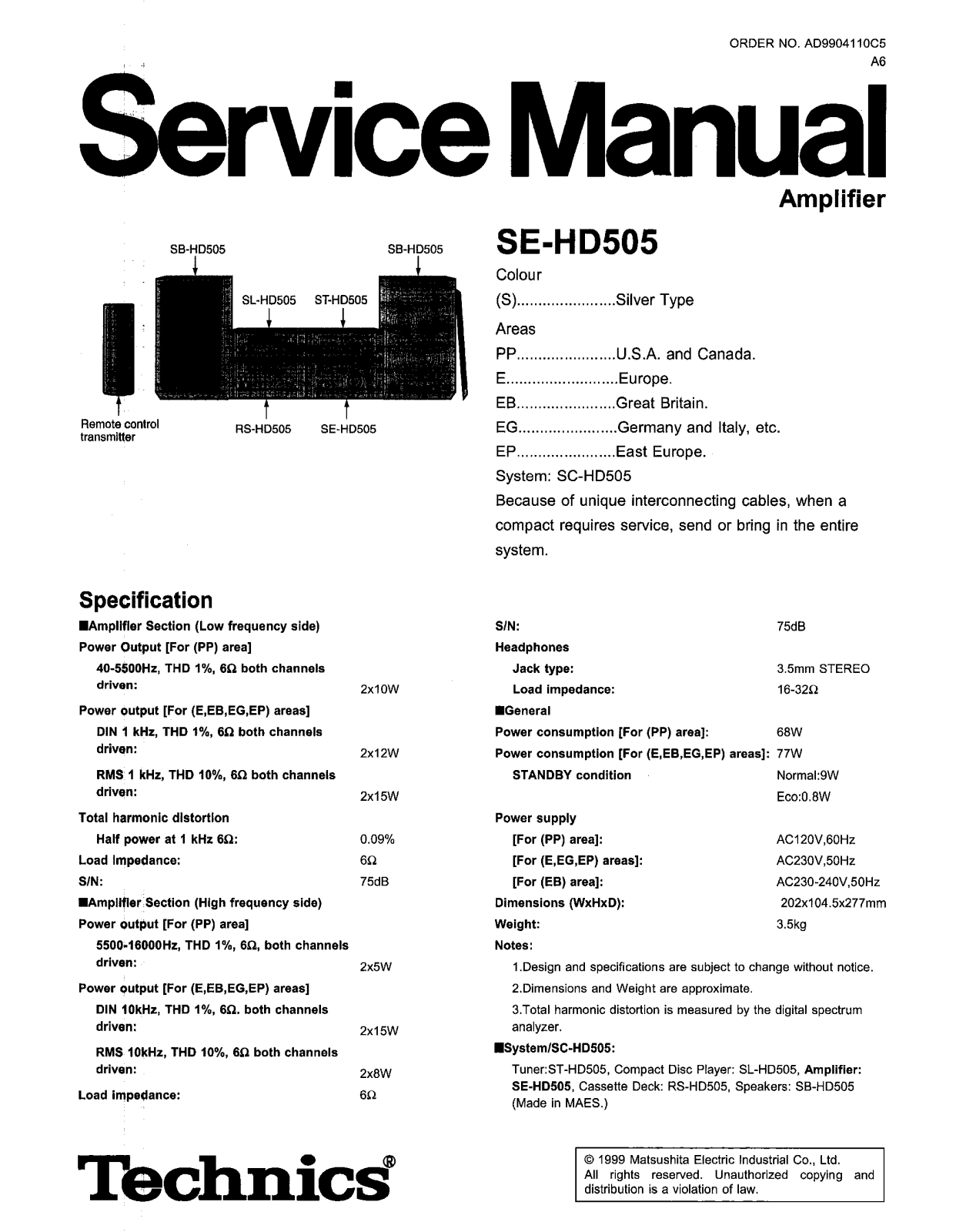 Technics SE-HD505 Service Manual