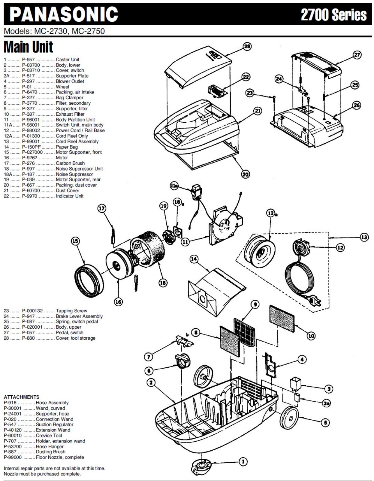 Panasonic 2730 Parts List