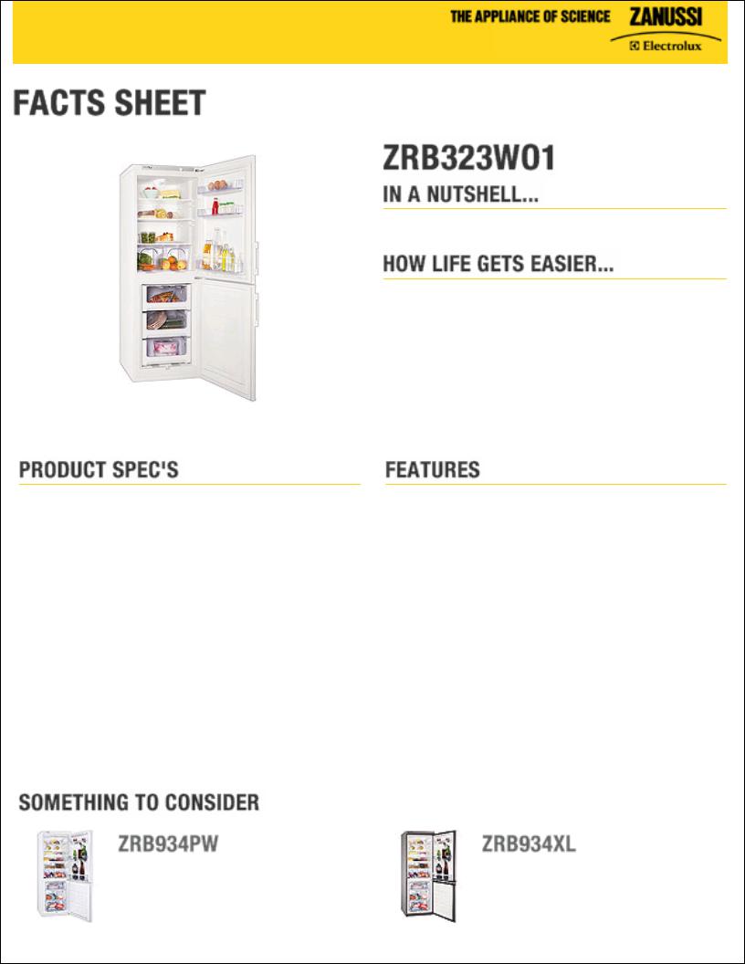 Zanussi ZRB323WO1 Datasheet