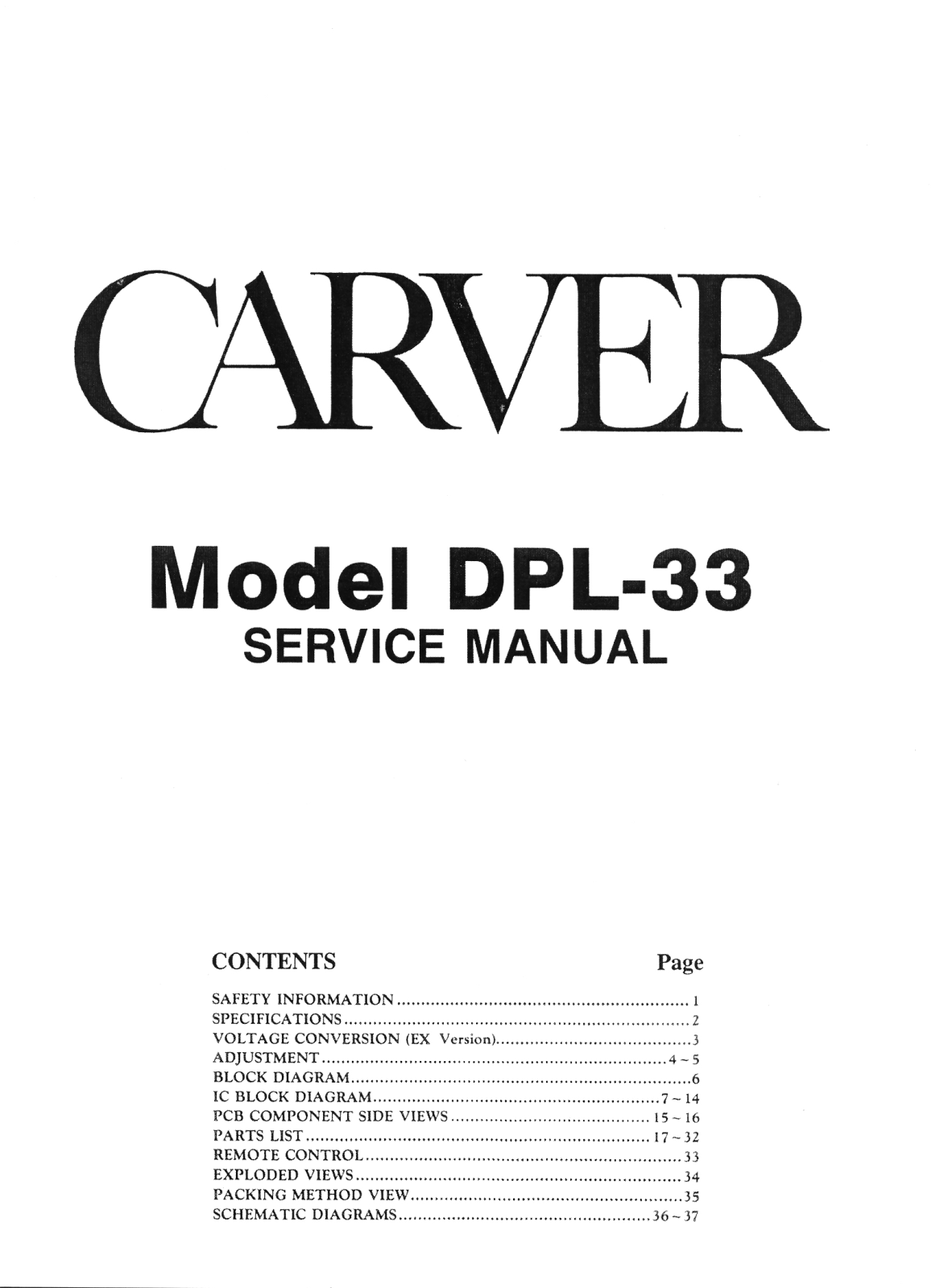 Carver DPL-33 Service manual