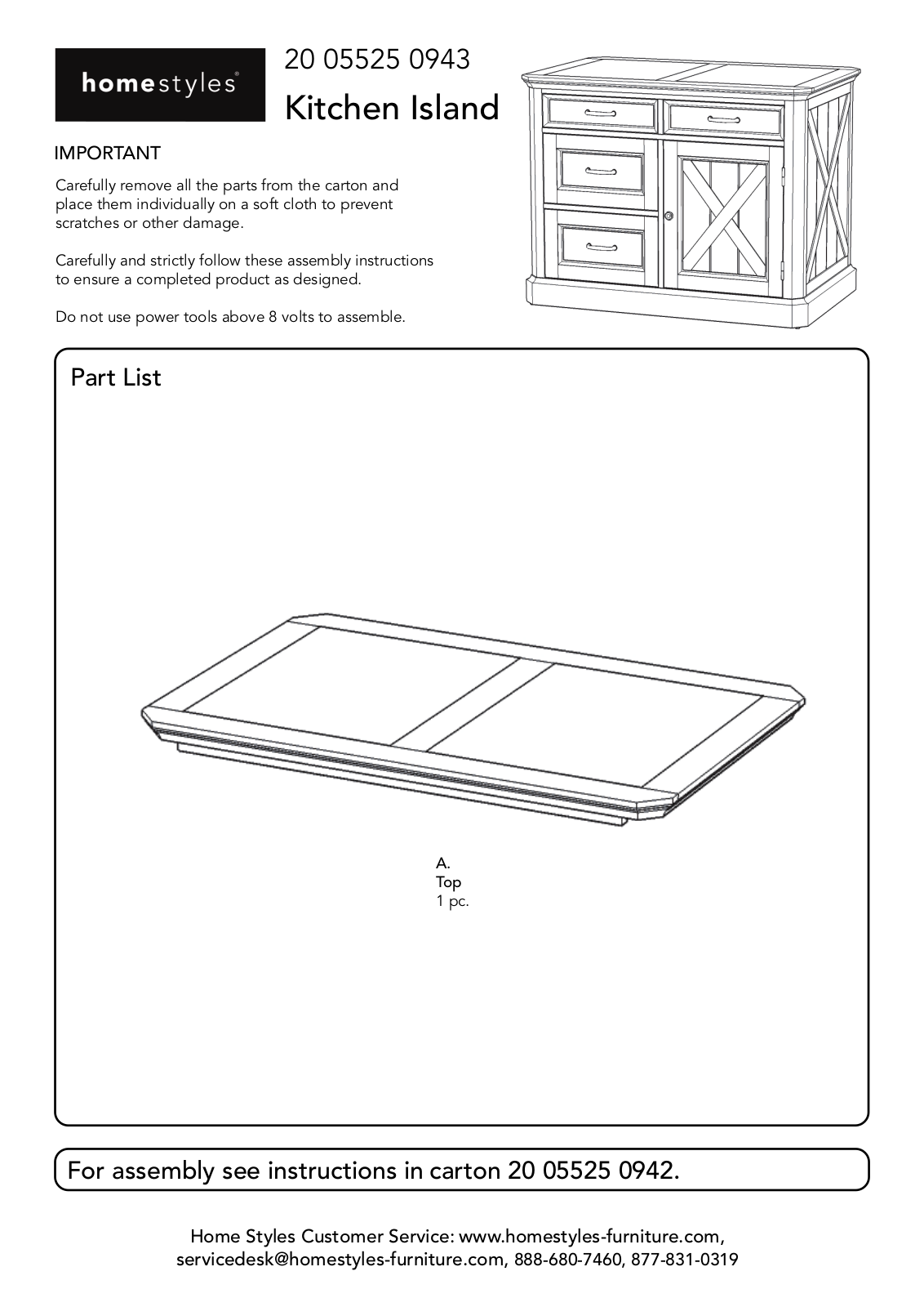 Homestyles 20 05525 0943 Assembly Instructions