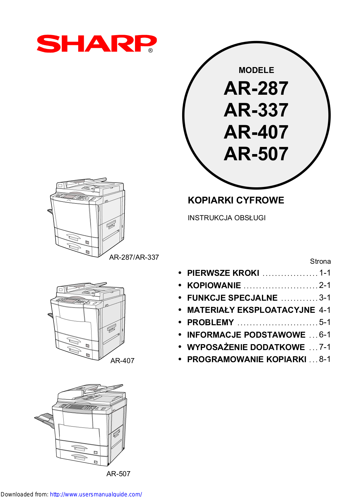 SHARP AR-287/337/407/507 User Manual