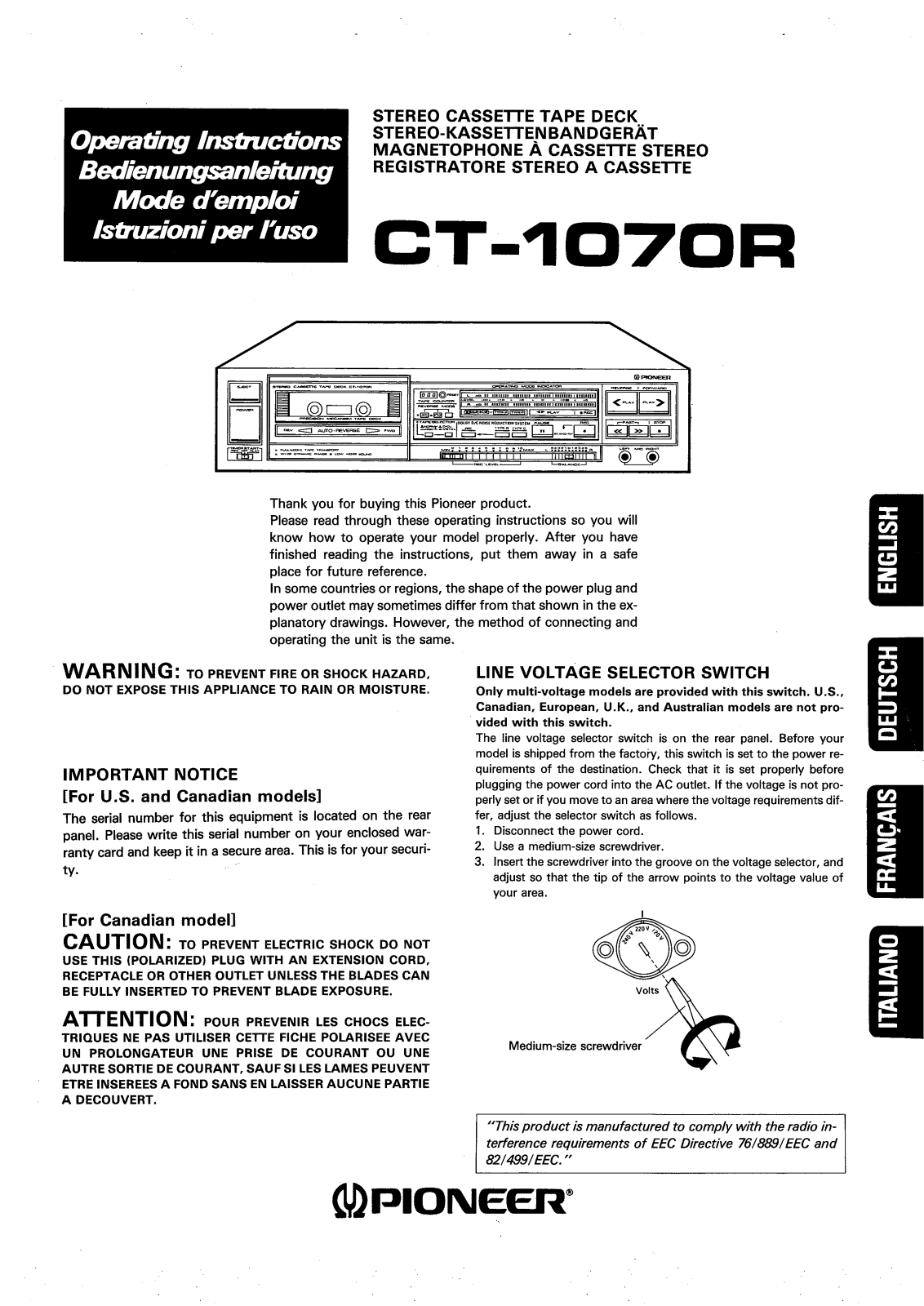 Pioneer CT-1070-R Owners manual