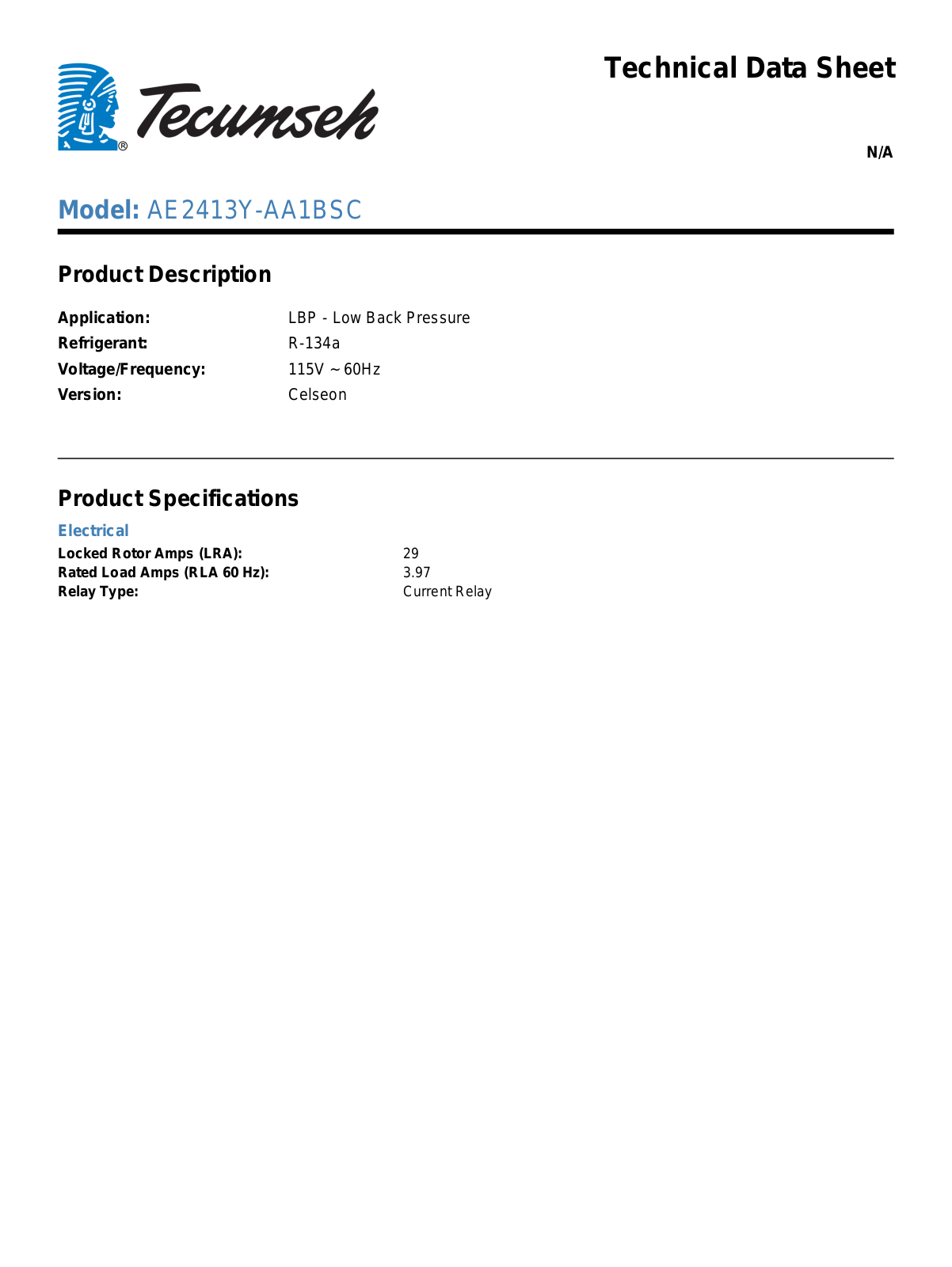 Tecumseh AE2413Y-AA1BSC User Manual