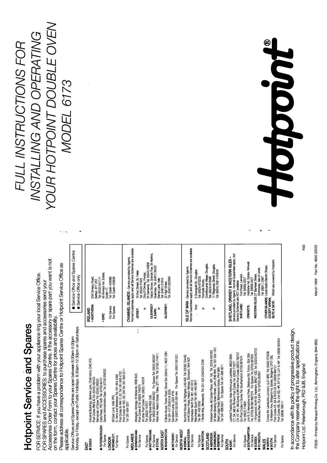 Hotpoint 6173 User Manual