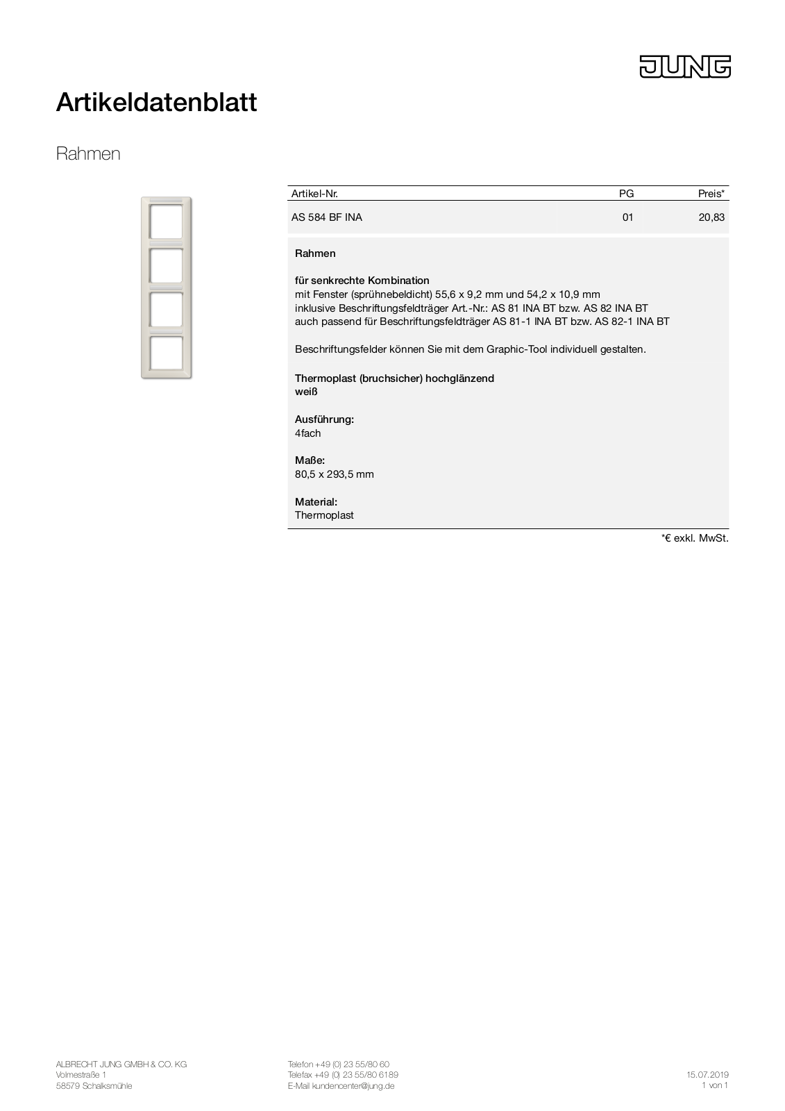 Jung AS 584 BF INA User Manual